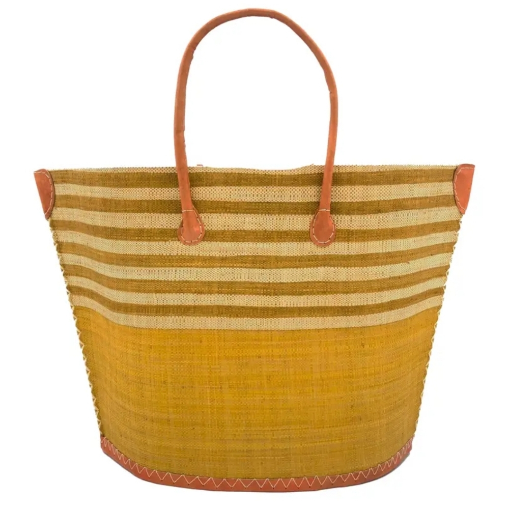 Santa Cruz Two Tone Wide Stripes Large Beach Straw Tote Bag